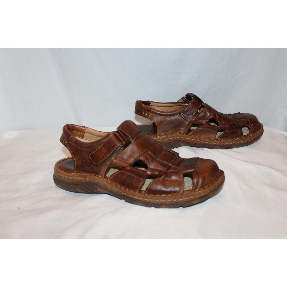 Born Cabot III Men's Amber Brown Leather Fisherman Sandals Closed Toe NWOB 14